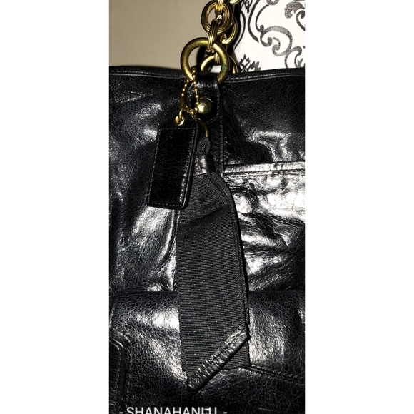 Coach 17924 Poppy Camelia Black Leather Pushlock Tote - Picture 5 of 11